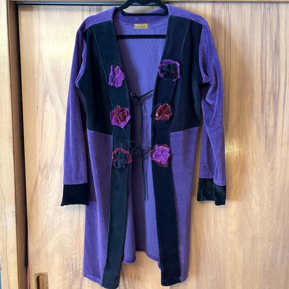 Purple Velvet Coat, Velvet Cardigan, 3D Flower Jacket, purple duster, Velour - Picture 1 of 11